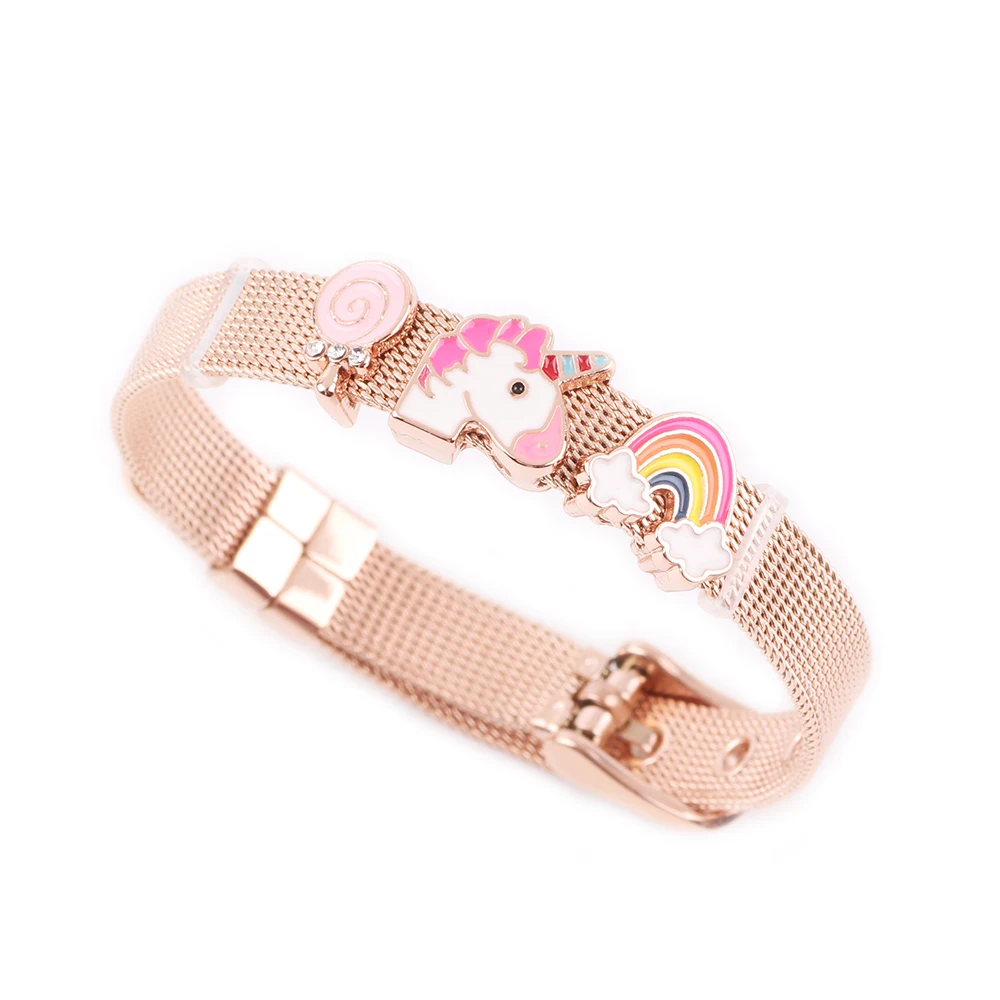 

Couqcy Stainless Steel Mesh Bracelet Set Gold Heart Lock Charm Fine Bracelet Bangle For Woman Jewelry Rose Gold Color Gifts