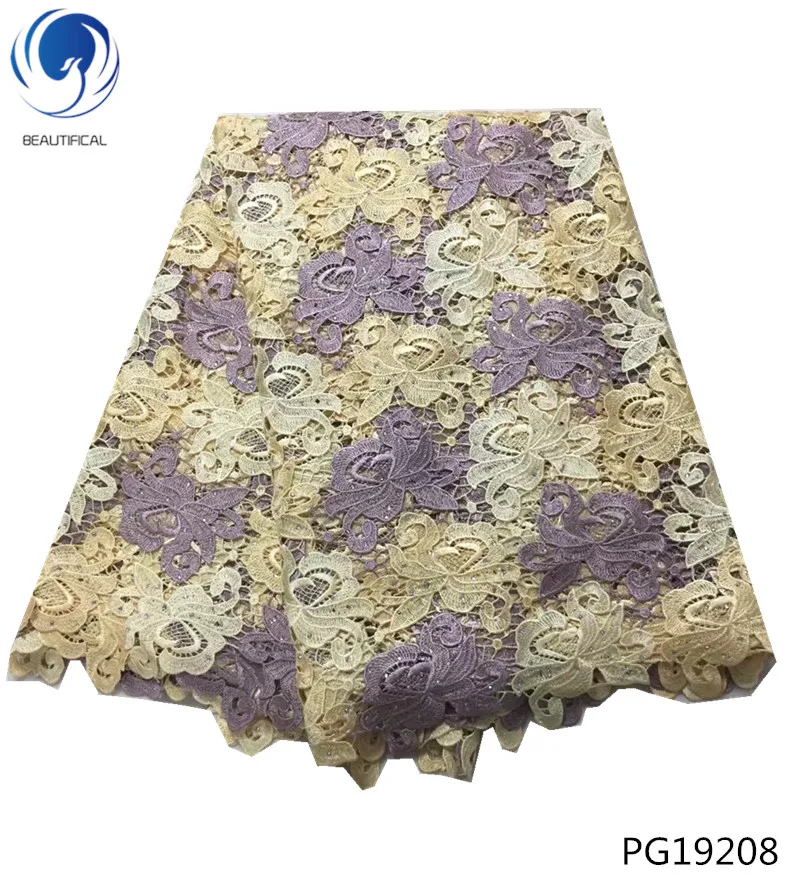 

Beautifical cheap guipure lace fabric 2018 high quality african cord lace fabrics with stones for women dresses 5yards/lot PG192