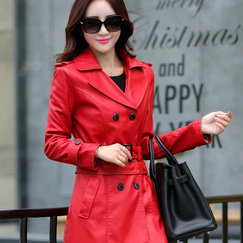 

Women's Sheepskin Coat 2019 New Ladies Leather Jackets Winter Spring Autumn Plus Size 4XL 5XL Women Long Leather Coat AW0175