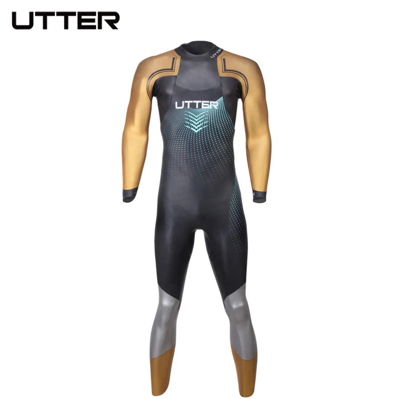 

UTTER Elitepro Men's Gold SCS Triathlon Neoprene Wetsuit Long Sleeve Swimming Suits for Swimwear Running and Cycling