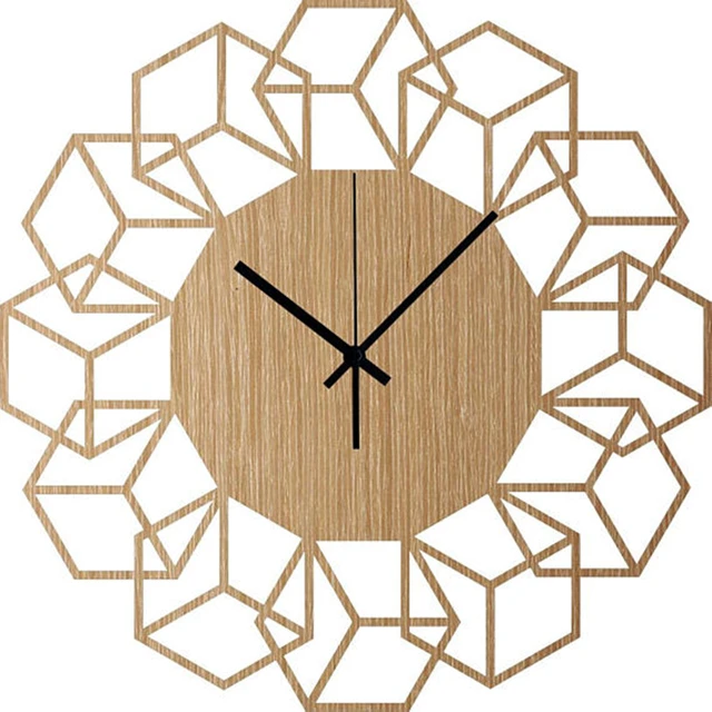 Wood Wall Clock Minimalist Clock Geometric Design Clock Hanging Clock Wall Decor Living Room
