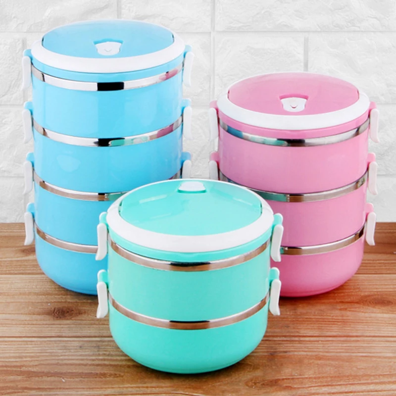 

Stainless Steel Bento Lunch Box Kids Food Container Round Shape Portable Picnic Box for Home Office Travel Light Color