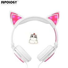 SUPOLOGY Cat Ear Headphones with LED Light Cute Cat Ear Gaming Headset for Girls Children Flashing