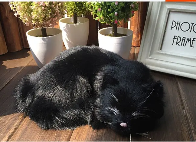 small cute simulation black cat toy polyethylene &amp furs sleeping model gift about 21x17cm 2353 | Игрушки и хобби