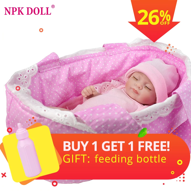

NPKDOLL 28 CM Mini Doll Reborn 10" Handmade Full body vinyl Silicone Baby Doll Sleeping Girls bathing Toys Christmas Gift Pink
