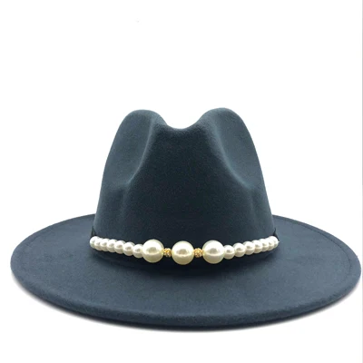 New Felt Hat Women Fedora Hats with Pearls Belt Vintage Trilby Caps Wool Fedora Warm Jazz Hat Chapeau Femme feutre Panaman hat 15