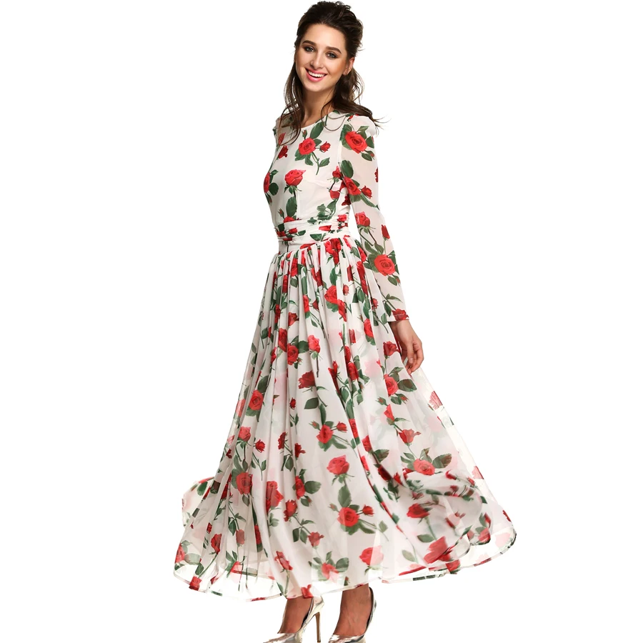 long sleeve floral chiffon dress