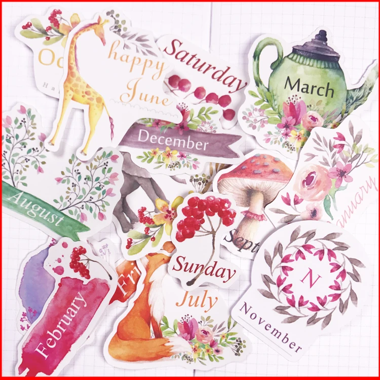

15 pcs Month vintage personalized scrapbook Stickers scrapbooking material personalized sticker happy planner decoration craft