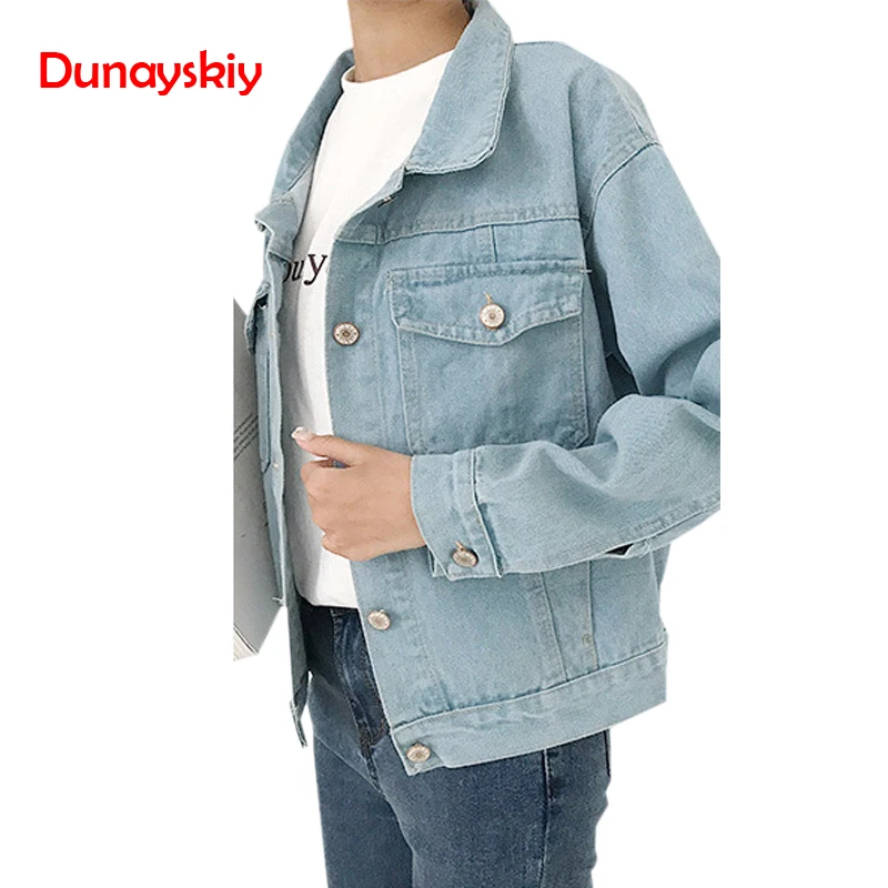 Dunayskiy Female Basic Long Sleeve Spring Autumn Loose Denim Jacket Casual Streetwear Single-breasted Jeans Coat Casaco Feminino Coats