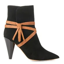 Новейшая модель; женские полусапожки без шнуровки с перекрещивающимися ремешками; сезон осень-зима; замшевые ботинки с острым носком на шпильках; вечерние ботинки