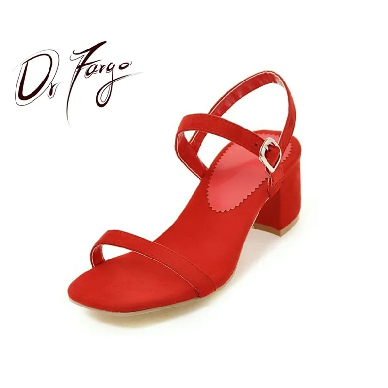 

DRFARGO Women Summer Sandals 2019 Low Square Heel Sandals Open Toe Band Front OL Worker Mid Heels Yellow Red Black Nude 33-43