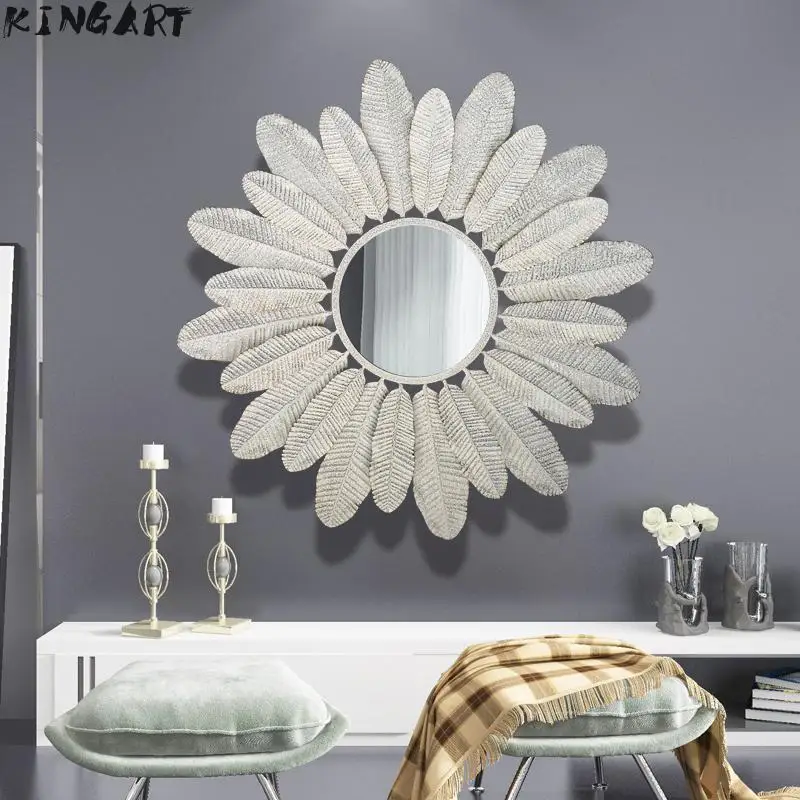 Big Wall Mirror Bathroom Wall Decoration Metal Living Room Wall Mirror Creative Antique Wall Mirror Home Decoration