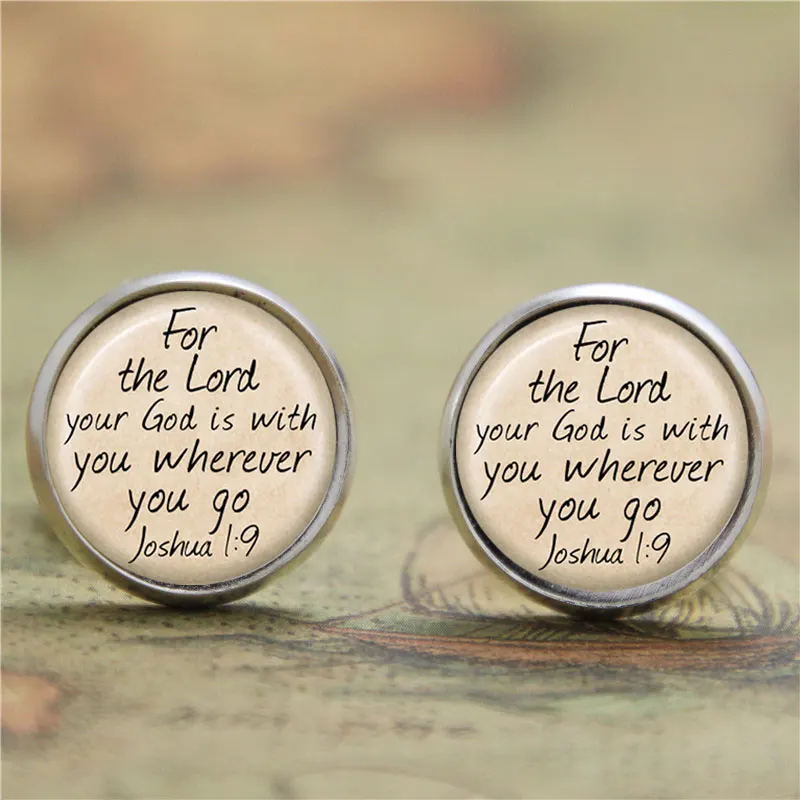 10pairs/lot Jesus earrings , for the lord your god is with you wherever you go earrings Glass