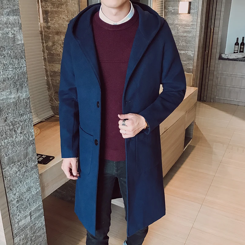 2018 New Autumn Korean Thick Wool Coat Youth Solid Medium Long Sections Windproof Coat Slim Fit Business Casual Woolen Coats 2018 New Autumn Korean Thick Wool Coat Youth Solid Medium Long Sections Windproof Coat Slim Fit Business Casual Woolen Coats