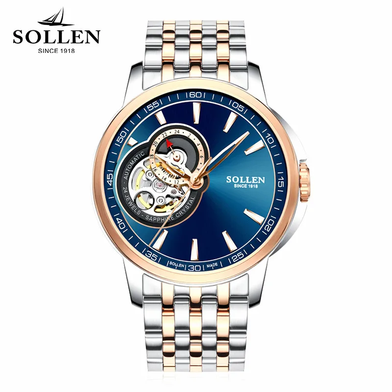 

SOLLEN watch Men's Full Steel Mechanical Watch Luxury top brand watches Automatic mechanical movement 30 meters waterproof