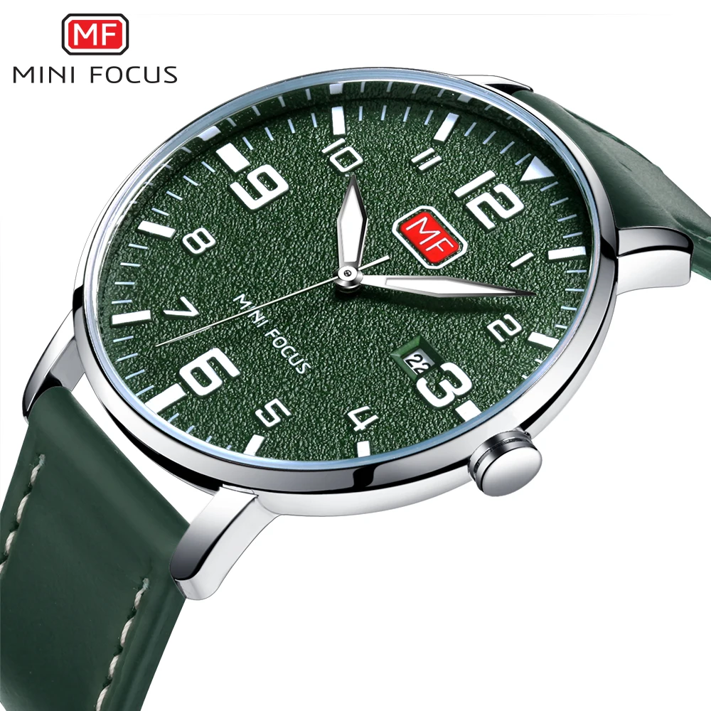 MINI FOCUS Army Sport Ultra Thin Quartz Watches Men Leather Strap Military Waterproof Wristwatch Man Clock Relogios MF0158 Green MINI FOCUS Army Sport Ultra Thin Quartz Watches Men Leather Strap Military Waterproof Wristwatch Man Clock Relogios MF0158 Green