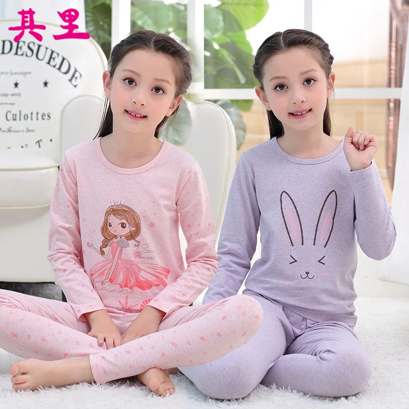 

2018 New children's underwear set Girls combed cotton thermal underwear Korean style underwear set Children's long johns
