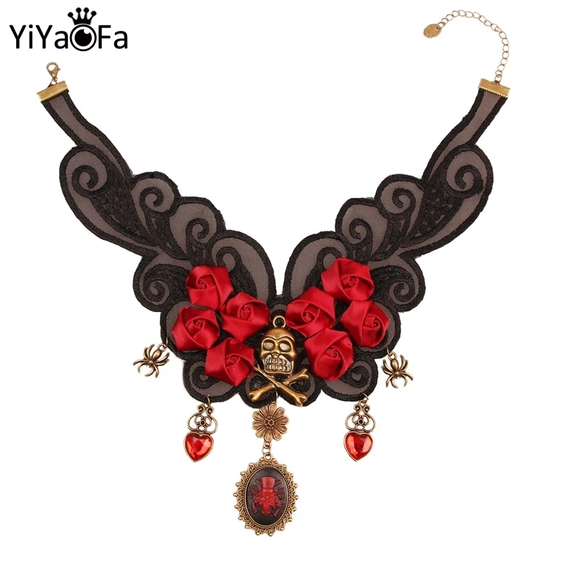

YiYaoFa Halloween Skull Lace Choker Necklace for Women Accessories Skeleton Cosplay Jewelry Necklace Collar Party Jewelry Y472