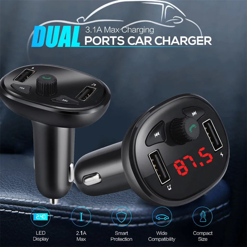 

Bluetooth 4.2 MP3 Player Handsfree Car Kit FM Transmitter support TF Card U disk QC2.0 3.1A Fast Dual USB Charger Power Adapter