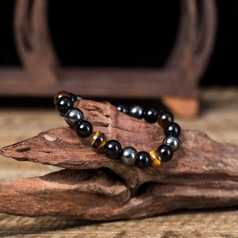 Adjustable Natural Stone Bracelets Tiger Eye Beaded Hematite Stone Elastic About8mm/10mm Beads Strand Wrap Buddha Bracelet 1PC