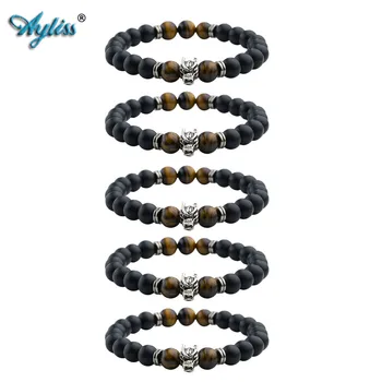 

Ayliss New Bulk Price Unisex Cool Black Natural Stone 8MM Beads Stretch Bracelet with Tiger Eye Beads Dragon Charm 5x/10x