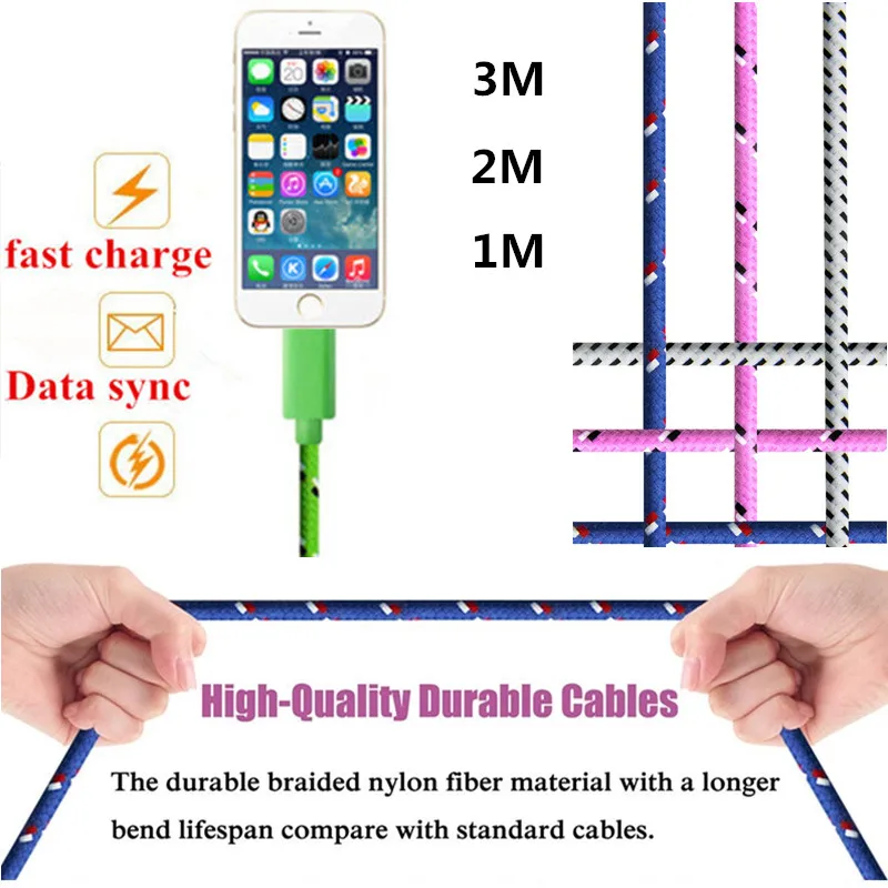 Кабель Micro USB для iphone 5 5S 5C SE 6 6S 7 8 Plus нейлоновая оплетка кабель передачи данных