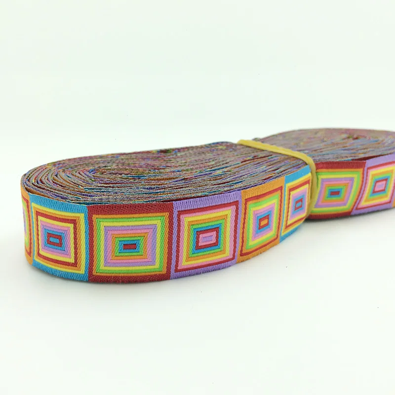 

2016 NEW wholesale 5/8" 16mm Rainbow Square Multi Tone 10 Yards/20 Yard 100% Polyester Woven Jacquard Ribbon For DIY Dog Collar