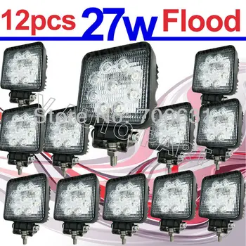 

Tkeapl THTMH 12x 12V 24V 27W LED work Lamp Light Flood Beam Truck Trailer Off Road Boat 4WD Sqaure Shape 2090LM