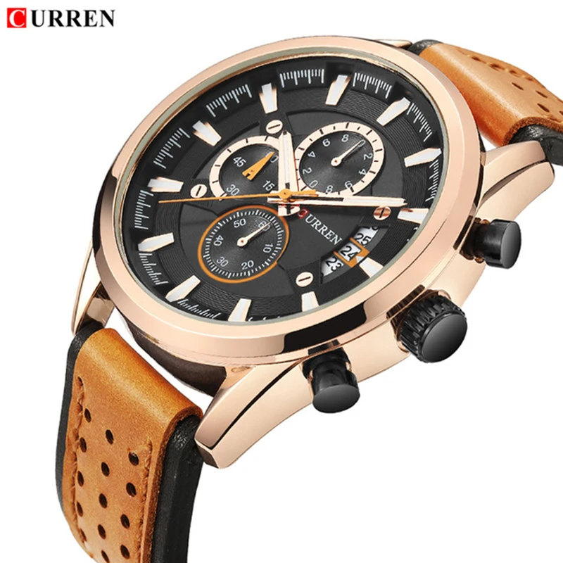 

CURREN 8290 Luxury Watch Men Fashion Gold Quartz Watches Men's Waterproof Army Sport Watches Leather Date Chronograph Clock