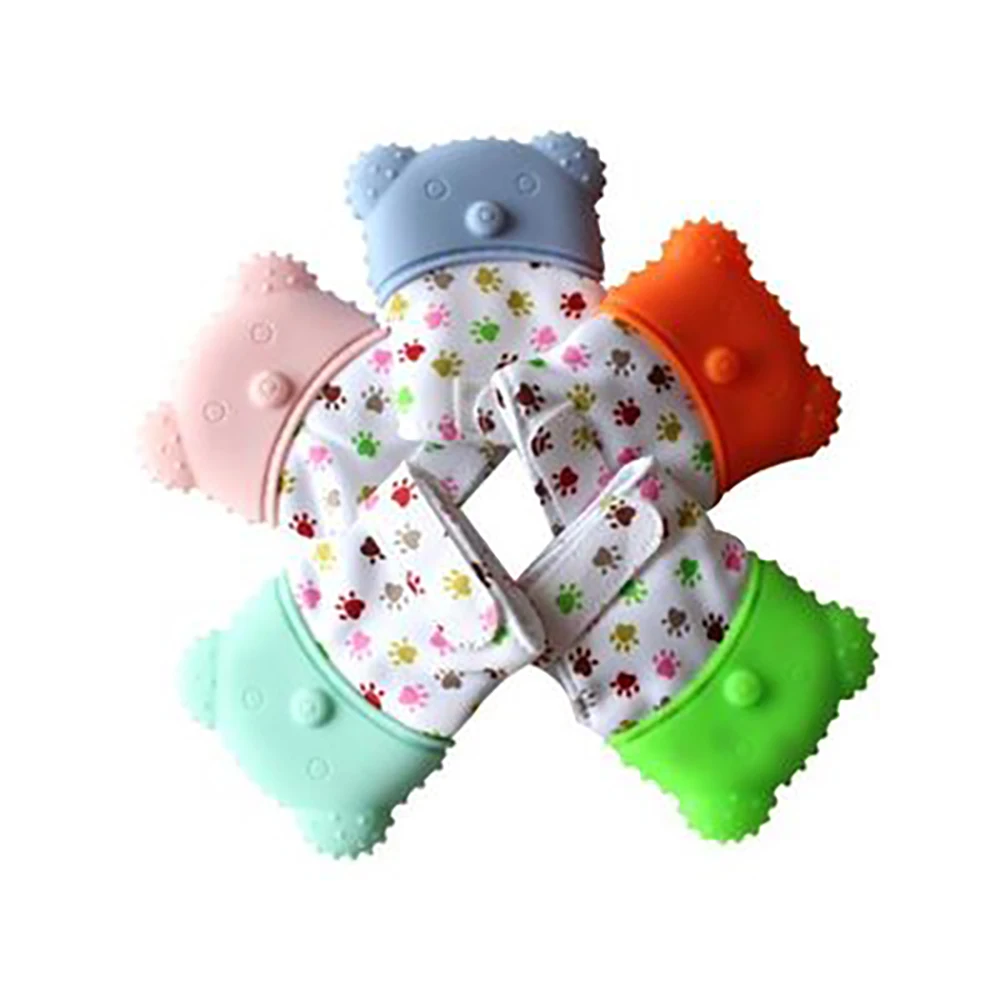 

Baby Safe Silicone Gloves Infant Mitt Teething Mitten Teething Glove Toddler Sound Teether Kids Cartoon Pacifier Glove Z148