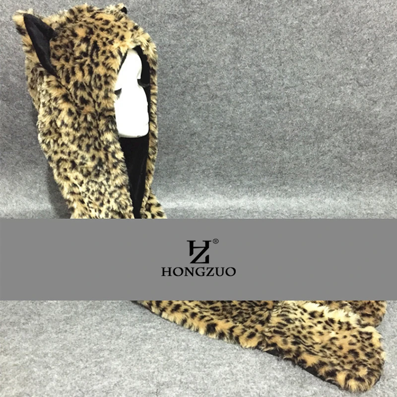 Шапка с животным принтом, новинка, зимняя женская мода, Леопардовый Теплый шарф из искусственного меха, шапка, перчатки, наборы, PC188