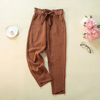 

2018 new Women's Casual Harm Pants Fashion Cotton Linen Women Crops Pants Elastic Waist Harem Pants High Street FashionTrousers