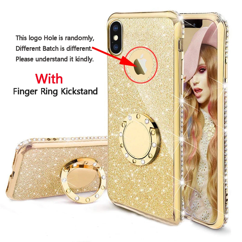 case for iphone 8 Glitter Bling Diamond Plating Soft TPU Cover For iPhone 11 12 XS Max XR X 6S 6 7 8 Plus 360 Rotating Finger Ring Kickstand Case case for iphone 7
