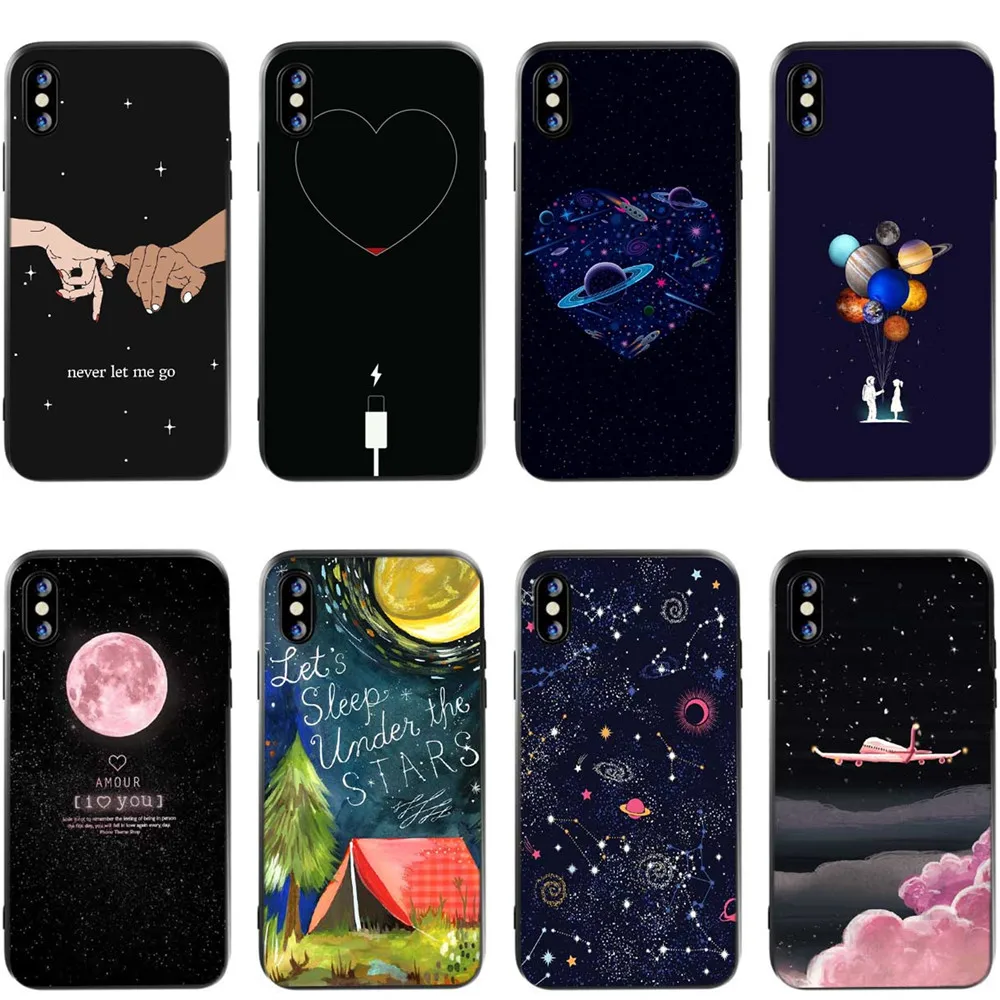 

Newest Space Moon Astronaut Phone Cases For iphone 7 8 X Case For iphone 6 7plus XR XS Max Planet Star Frosted Soft Back Cover