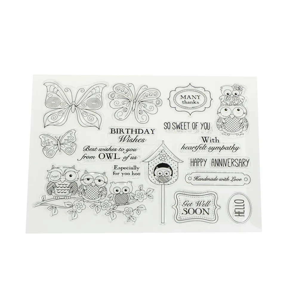 1PC owl Butterfly Pattern Transparent Clear Silicone Stamps for DIY Scrapbooking Card Making
