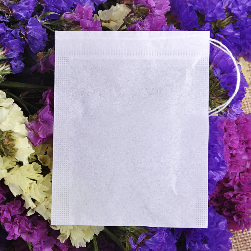 100 шт пустые белые чайные пакеты фильтры для домашнего офиса струны термопечать цветок чай впитывающая ткань порт шнурок травяной листовой чай мешок