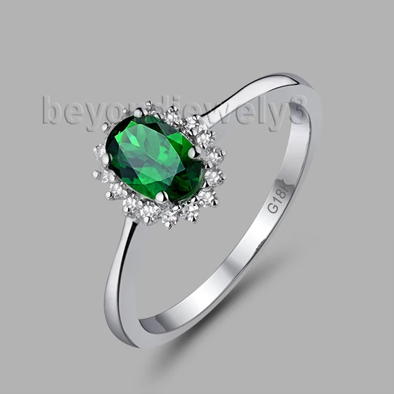 Fine Jewelry Oval 4x6mm Natural Tsavorite 18K White Gold Wedding Ring