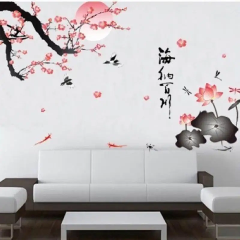 JX-LCLYL Removable Chinese Art DIY Blossom Lotus Flowers Art Decal Vinyl Wall Stickers