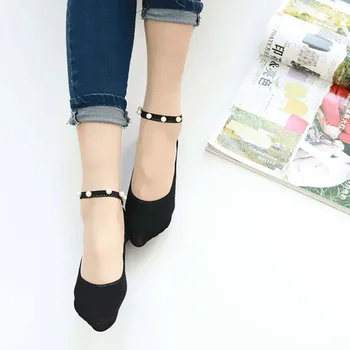 

New Cotton Solid Color Simulated Pearl Lace Rib Top Simple Wild Series Women Fashion Trend Leisure Anti-slip Silicone Socks