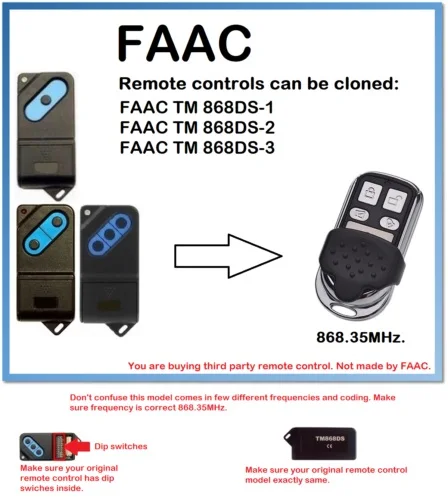 

FAAC TM 868DS-1, 2, 3 Universal Remote Control Duplicator 868.35MHz