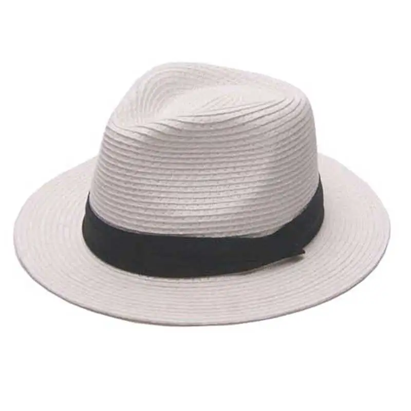 Bulk Hats 12pcs/Lot Classic Mens White Straw Fedora Hats NEW Women Black Paper Straw Hat Men