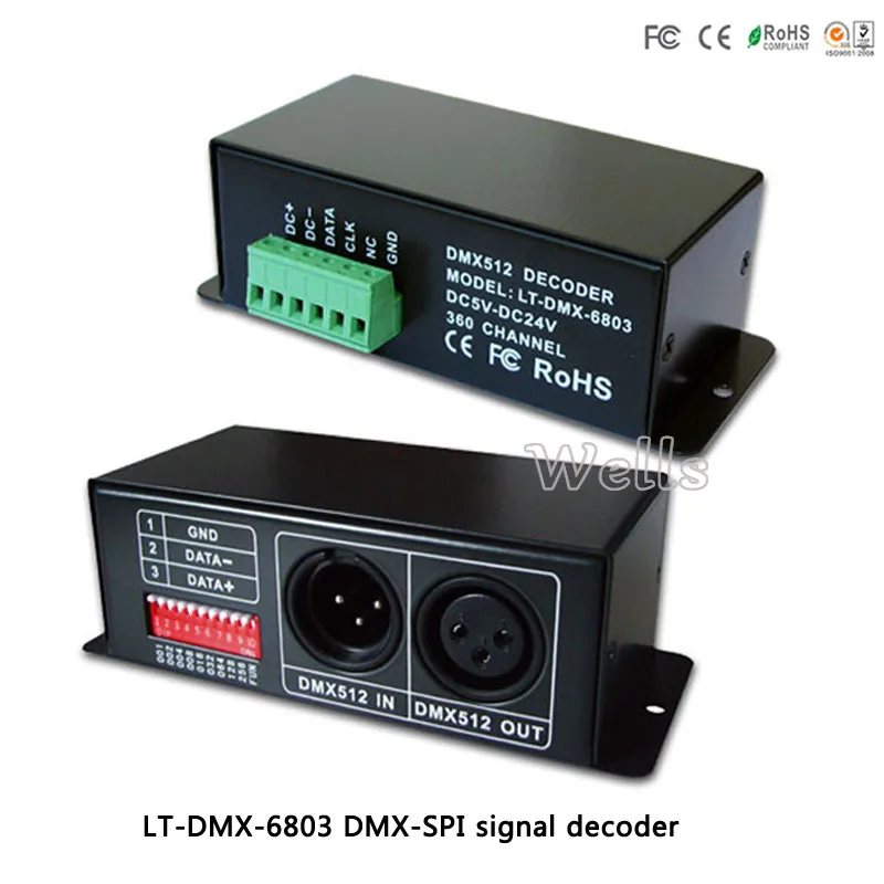 

DMX-SPI Signal Led Decoder LT-DMX-6803 ,Output digital driving IC such as LPD6803,LPD1101,D705,UCS6909 for led pixel strip light
