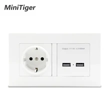 Minitiger настенная розетка ЕС стандартная розетка с двойным USB Смарт индукция порт зарядки для мобильного 2.1A белая панель ПК