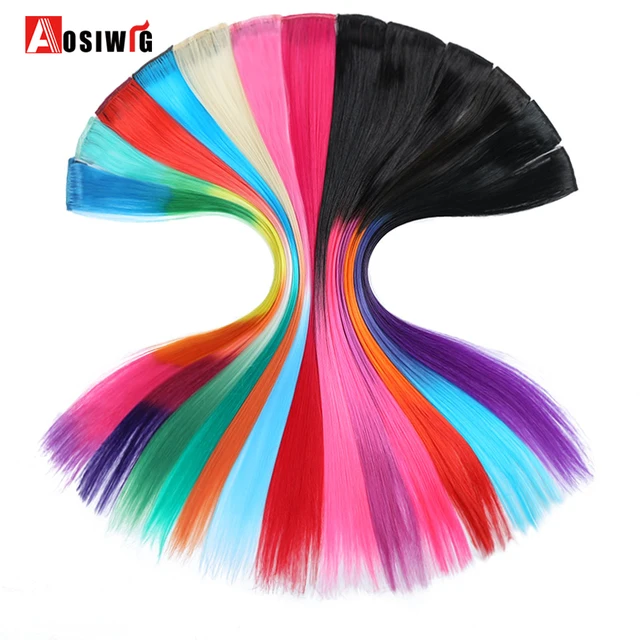 Cheap AOSIWIG 1 Clip-in Pure Color Hair Extensions Red Pink Purple 19 Colors Long Straight Synthetic Heat Resistant Hair Extensions