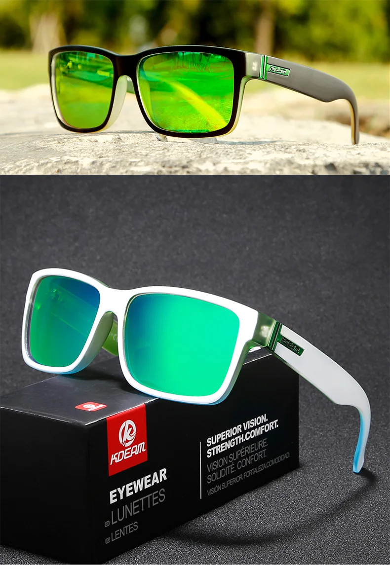 KDEAM, квадратные поляризационные солнцезащитные очки, мужские, спортивный стиль, Revamp, солнцезащитные очки, для вождения, рыбалки,, УФ-линзы TAC, очки, мужские, Gafas, CE коробка