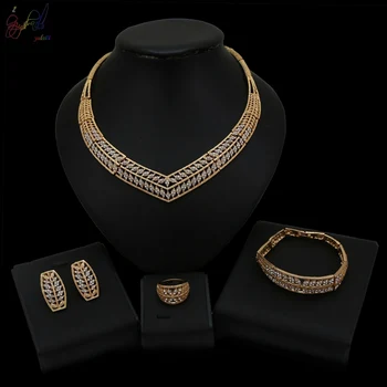 

Yulaili Independent Design African Jewelry Set Nigerian Wedding Jewelry Sets For Brides Gold Color Round Ladies