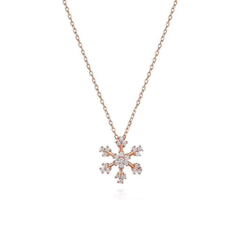 

ANI 18K Rose Gold (AU750) Cross Pendant 0.159ct I-J/SI Certificate Real Natural Diamond Snow Shape Women Gold Chain Necklace