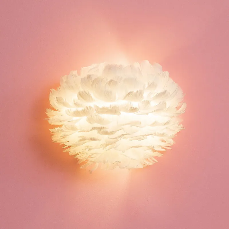 

Art white feather LED wall lamp bedroom bedside wall lamp reading room living room wall lamp home lighting