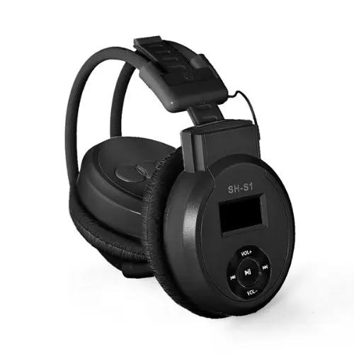 TOP Black Mini Sports Headphone Headset MP3 Player Support Micro SD TF + FM Radio