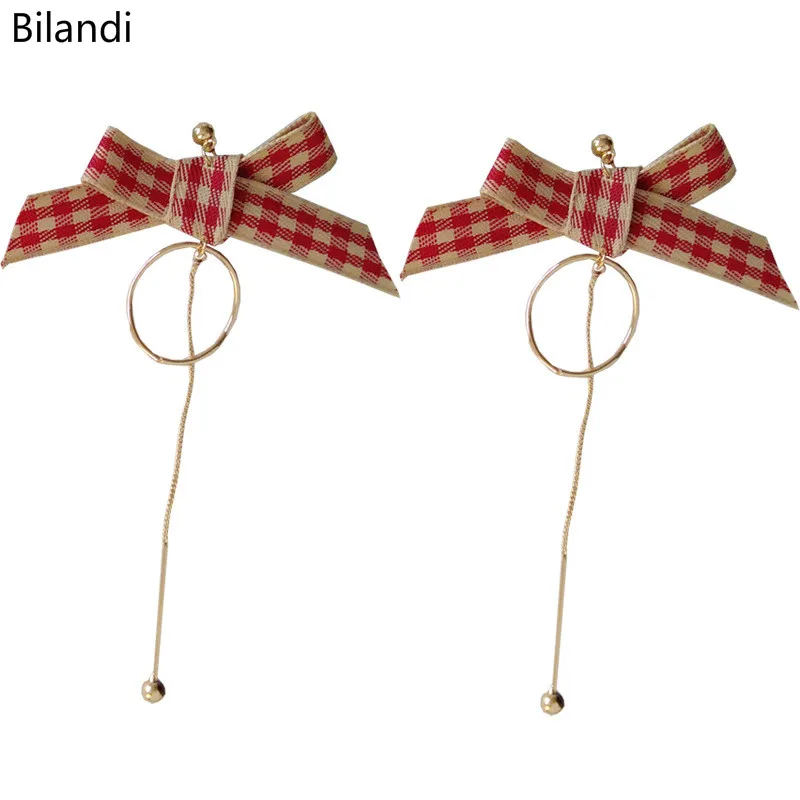 

Sweet Design Red Black Bowknot Circle Chian Drop Earring For Woman Jewerly